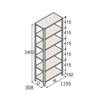 アズワン 軽量棚 ERR開放型 H2400×W1200×D300 有効棚 5段 67-5242-95 1個（直送品）