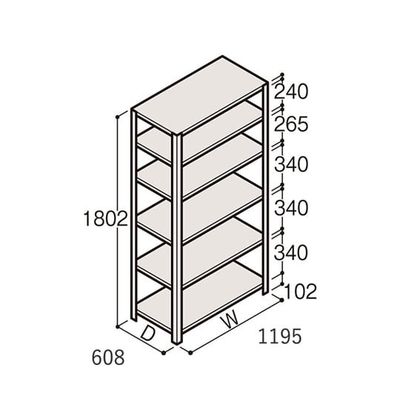 アズワン 軽量棚 ERR開放型 H1800×W1200×D600 有効棚 5段 67-5242-01 1個（直送品）