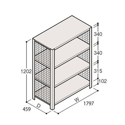 アズワン 軽量棚 ERR金網型 H1200×W1800×D450 有効棚 3段 67-5243-27 1個（直送品）