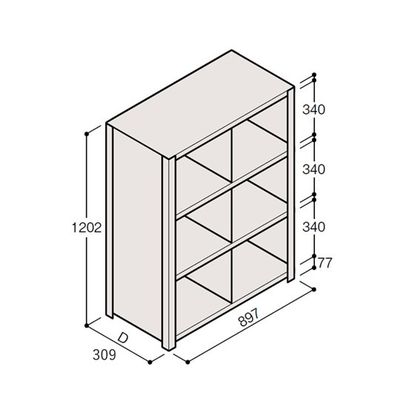 アズワン 軽量棚 ERR仕切型 H1200×W900 ×D300 有効棚 3段 2分割 67-5245-23 1個（直送品）