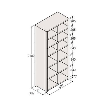 アズワン 軽量棚 ERR仕切型 H2100×W900 ×D300 有効棚 6段 2分割 67-5245-65 1個（直送品）