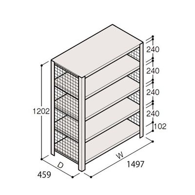 アズワン 軽量棚 ERR金網型 H1200×W1500×D450 有効棚 4段 67-5243-36 1個（直送品）