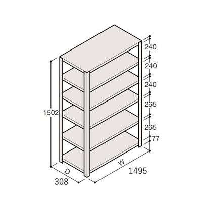 アズワン 軽量棚 ERR開放型 H1500×W1500×D300 有効棚 5段 67-5241-65 1個（直送品）