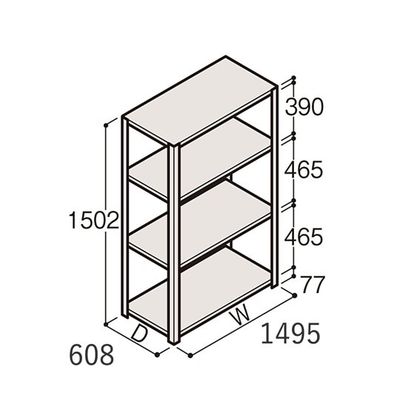 アズワン 軽量棚 ERR開放型 H1500×W1500×D600 有効棚 3段 67-5241-43 1個（直送品）