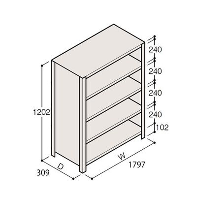 アズワン 軽量棚 ERR密閉型 H1200×W1800×D300 有効棚 4段 67-5245-94 1個（直送品）