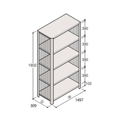 アズワン 軽量棚 ERR金網型 H1800×W1500×D300 有効棚 4段 67-5243-95 1個（直送品）