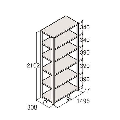 アズワン 軽量棚 ERR開放型 H2100×W1500×D300 有効棚 5段 67-5242-50 1個（直送品）