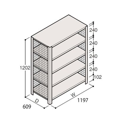 アズワン 軽量棚 ERR金網型 H1200×W1200×D600 有効棚 4段 67-5243-34 1個（直送品）