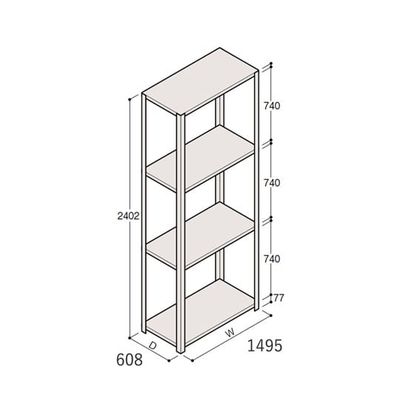 アズワン 軽量棚 ERR開放型 H2400×W1500×D600 有効棚 3段 67-5242-76 1個（直送品）