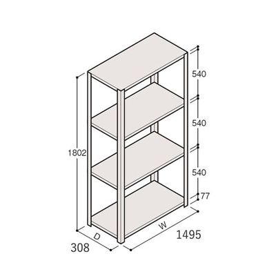 アズワン 軽量棚 ERR開放型 H1800×W1500×D300 有効棚 3段 67-5241-77 1個（直送品）