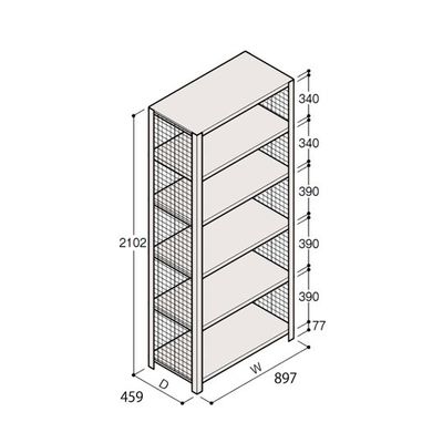 アズワン 軽量棚 ERR金網型 H2100×W900×D450 有効棚 5段 67-5244-51 1個（直送品）