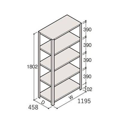 アズワン 軽量棚 ERR開放型 H1800×W1200×D450 有効棚 4段 67-5241-87 1個（直送品）