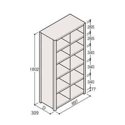 アズワン 軽量棚 ERR仕切型 H1800×W900 ×D300 有効棚 5段 2分割 67-5245-51 1個（直送品）