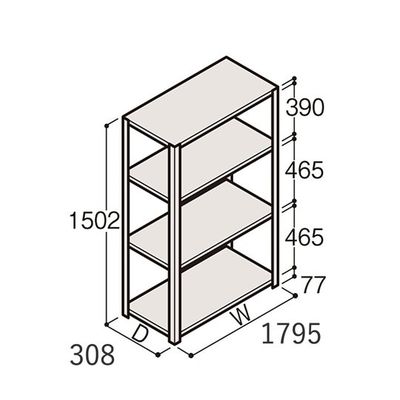 アズワン 軽量棚 ERR開放型 H1500×W1800×D300 有効棚 3段 67-5241-44 1個（直送品）