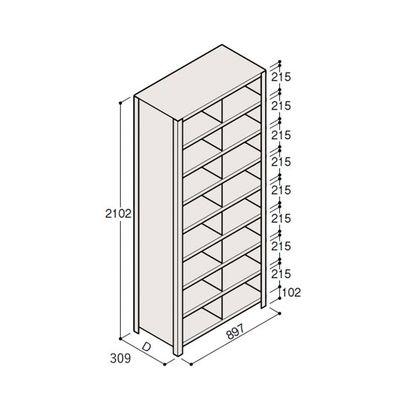 アズワン 軽量棚 ERR仕切型 H2100×W900 ×D300 有効棚 8段 2分割 67-5245-69 1個（直送品）