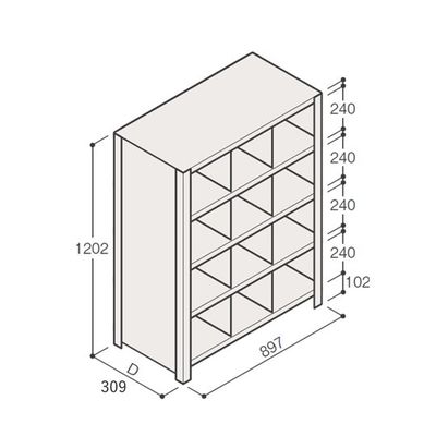 アズワン 軽量棚 ERR仕切型 H1200×W900 ×D300 有効棚 4段 3分割 67-5245-28 1個（直送品）