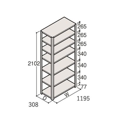 アズワン 軽量棚 ERR開放型 H2100×W1200×D300 有効棚 6段 67-5242-59 1個（直送品）