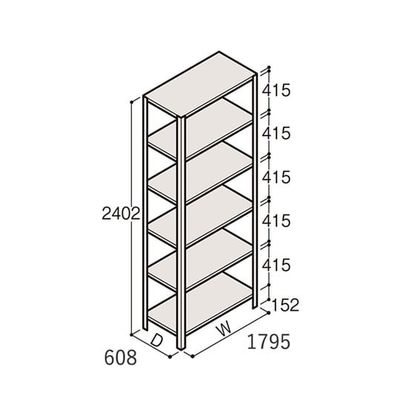 アズワン 軽量棚 ERR開放型 H2400×W1800×D600 有効棚 5段 67-5243-04 1個（直送品）