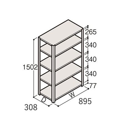 アズワン 軽量棚 ERR開放型 H1500×W900×D300 有効棚 4段 67-5241-47 1個（直送品）