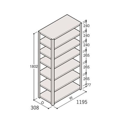 アズワン 軽量棚 ERR開放型 H1800×W1200×D300 有効棚 6段 67-5242-11 1個（直送品）