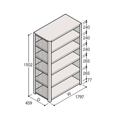 アズワン 軽量棚 ERR金網型 H1500×W1800×D450 有効棚 5段 67-5243-75 1個（直送品）