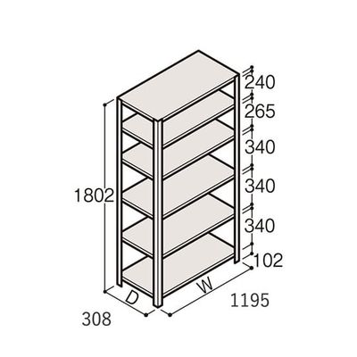 アズワン 軽量棚 ERR開放型 H1800×W1200×D300 有効棚 5段 67-5241-98 1個（直送品）