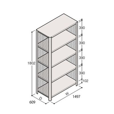 アズワン 軽量棚 ERR金網型 H1800×W1500×D600 有効棚 4段 67-5243-97 1個（直送品）