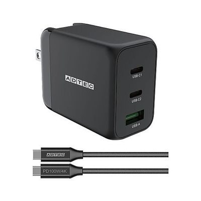 アドテック Power Delivery対応 GaN AC充電器 APD-V065AC2-WC-BK 1個 67-7463-52（直送品）