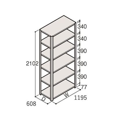 アズワン 軽量棚 ERR開放型 H2100×W1200×D600 有効棚 5段 67-5242-49 1個（直送品）