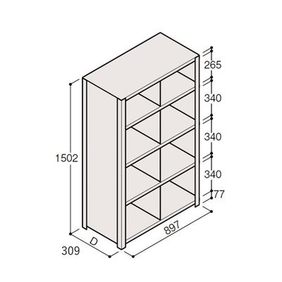 アズワン 軽量棚 ERR仕切型 H1500×W900 ×D300 有効棚 4段 2分割 67-5245-35 1個（直送品）