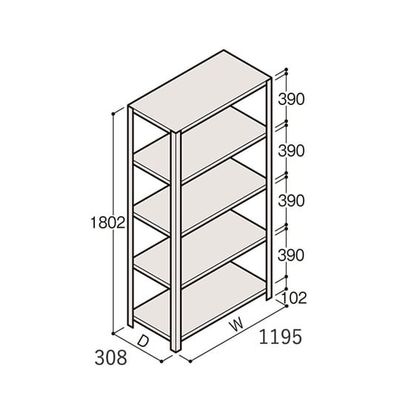 アズワン 軽量棚 ERR開放型 H1800×W1200×D300 有効棚 4段 67-5241-86 1個（直送品）