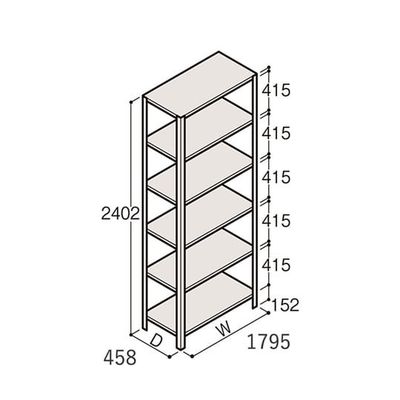 アズワン 軽量棚 ERR開放型 H2400×W1800×D450 有効棚 5段 67-5243-03 1個（直送品）