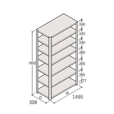 アズワン 軽量棚 ERR開放型 H1800×W1500×D300 有効棚 6段 67-5242-14 1個（直送品）