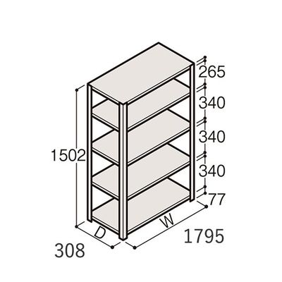 アズワン 軽量棚 ERR開放型 H1500×W1800×D300 有効棚 4段 67-5241-56 1個（直送品）