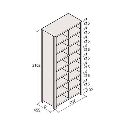 アズワン 軽量棚 ERR仕切型 H2100×W900 ×D450 有効棚 8段 2分割 67-5245-71 1個（直送品）