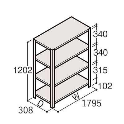 アズワン 軽量棚 ERR開放型 H1200×W1800×D300 有効棚 3段 67-5241-20 1個（直送品）