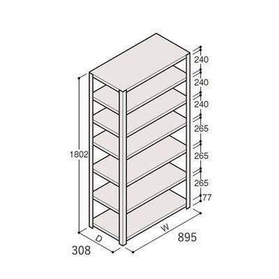 アズワン 軽量棚 ERR開放型 H1800×W900×D300 有効棚 6段 67-5242-08 1個（直送品）