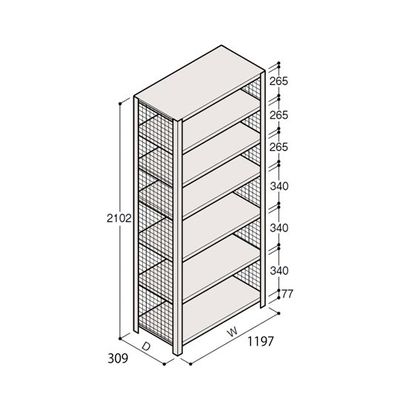 アズワン 軽量棚 ERR金網型 H2100×W1200×D300 有効棚 6段 67-5244-65 1個（直送品）
