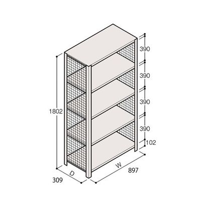 アズワン 軽量棚 ERR金網型 H1800×W900×D300 有効棚 4段 67-5243-89 1個（直送品）