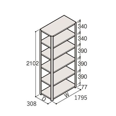 アズワン 軽量棚 ERR開放型 H2100×W1800×D300 有効棚 5段 67-5242-53 1個（直送品）