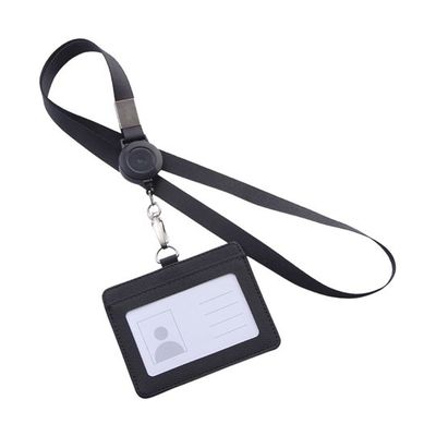 Trimate リール式平紐ネックストラップ 名刺・IDカードホルダー付き 横型 ブラック TR-STP023-BK 1個（直送品）