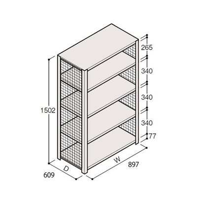 アズワン 軽量棚 ERR金網型 H1500×W900×D600 有効棚 4段 67-5243-55 1個（直送品）