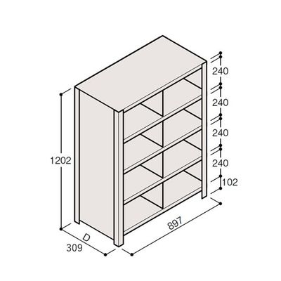 アズワン 軽量棚 ERR仕切型 H1200×W900 ×D300 有効棚 4段 2分割 67-5245-27 1個（直送品）