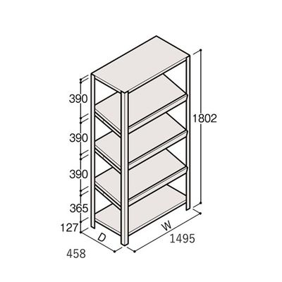 アズワン 軽量棚 ERR傾斜型 H1800×W1500×D450 有効棚 4段 67-5245-11 1個（直送品）