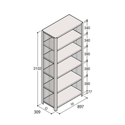 アズワン 軽量棚 ERR金網型 H2100×W900×D300 有効棚 5段 67-5244-50 1個（直送品）