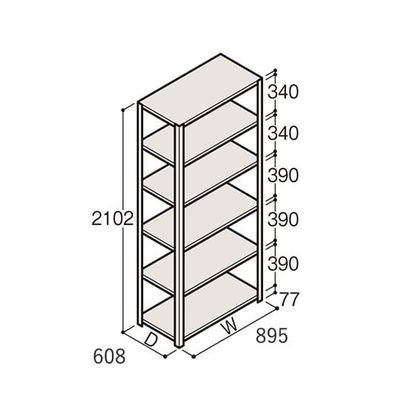 アズワン 軽量棚 ERR開放型 H2100×W900×D600 有効棚 5段 67-5242-46 1個（直送品）
