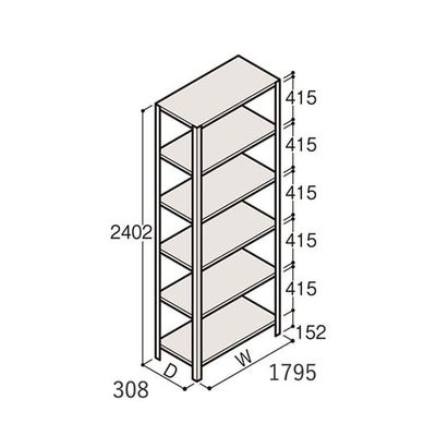 アズワン 軽量棚 ERR開放型 H2400×W1800×D300 有効棚 5段 67-5243-02 1個（直送品）