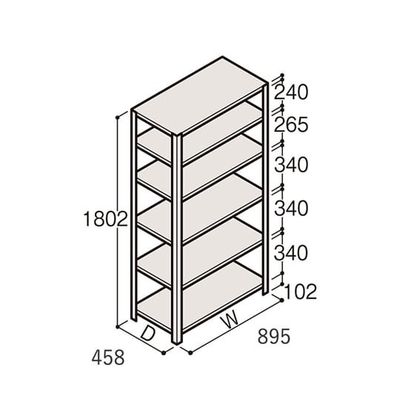 アズワン 軽量棚 ERR開放型 H1800×W900×D450 有効棚 5段 67-5241-96 1個（直送品）
