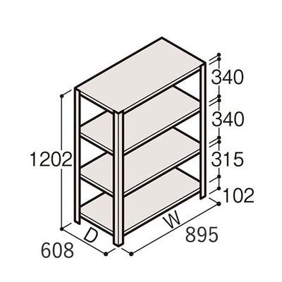 アズワン 軽量棚 ERR開放型 H1200×W900×D600 有効棚 3段 67-5241-13 1個（直送品）