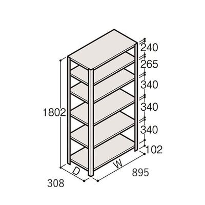 アズワン 軽量棚 ERR開放型 H1800×W900×D300 有効棚 5段 67-5241-95 1個（直送品）